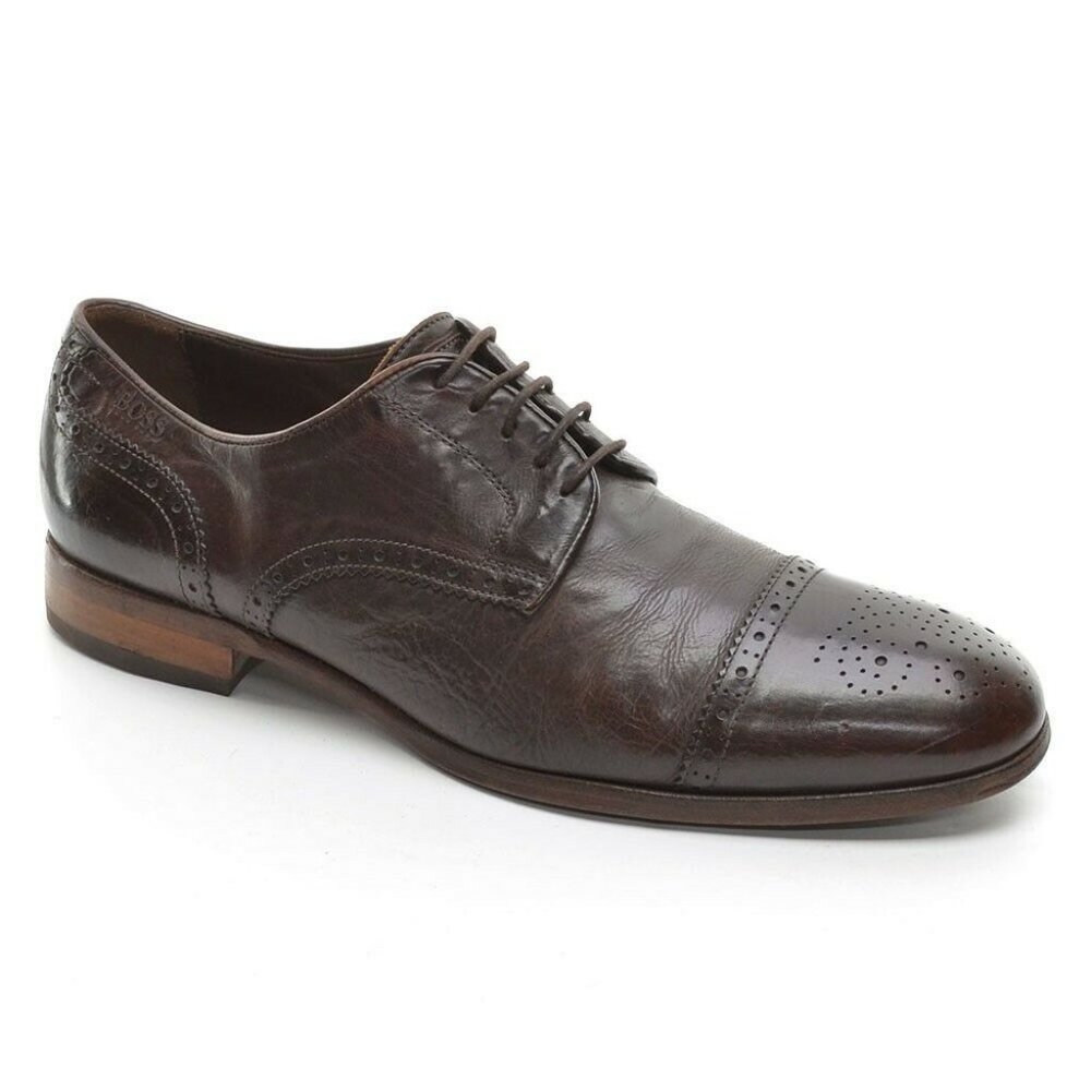 Men Hugo Boss Brown Leather Perforated CapToe Oxford 44